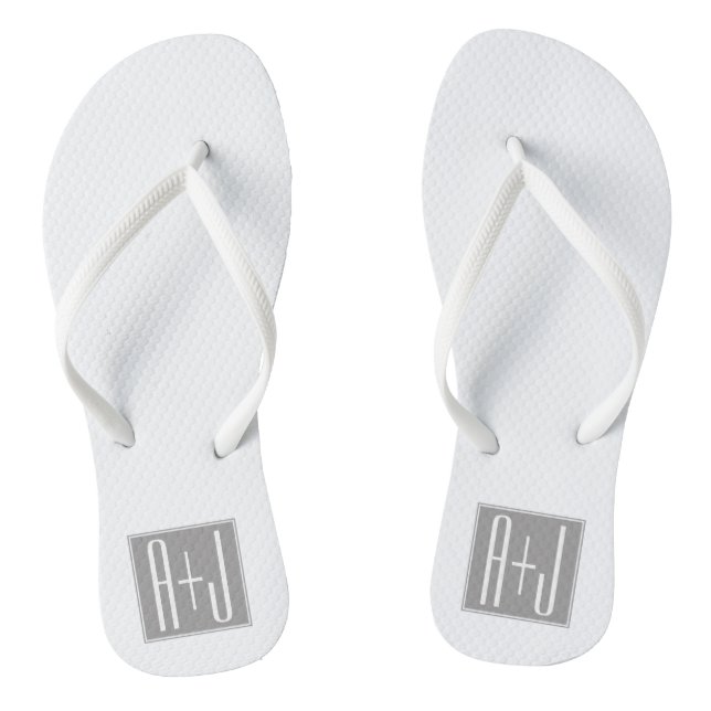 Classy Couples Initails | White & Grey Thongs (Footbed)