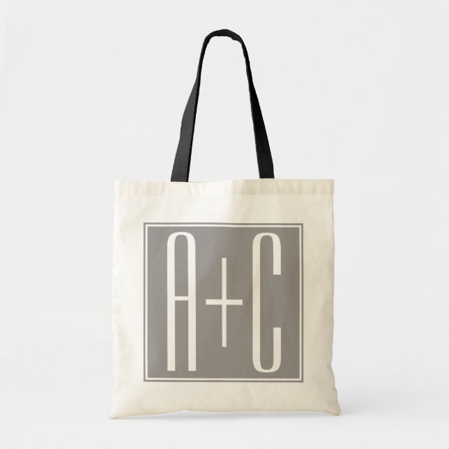 Classy Couples Initails | White & Grey Tote Bag (Front)