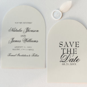 Classy Cream Black Old Money Fancy Arched Wedding Save The Date