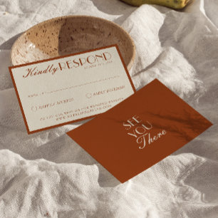 Classy Cream Burnt Orange Old Money Boho Wedding RSVP Card