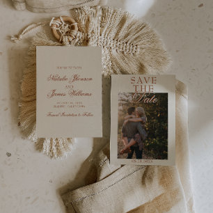 Classy Cream Burnt Orange Terracotta Photo Wedding Save The Date