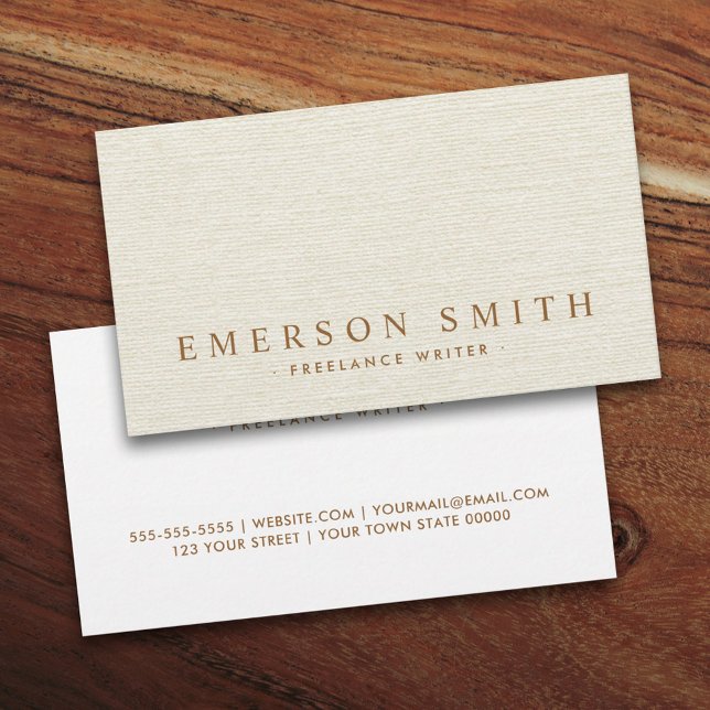 Classy cream coloured faux linen trendy minimalist business card (Creator Uploaded)