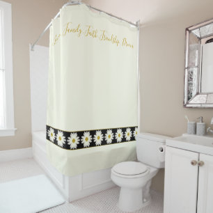 Classy Creamy White Daisy With Black Shower Curtain