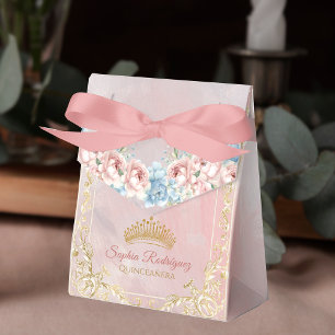 Classy Crown Floral Pink Quinceanera Favor Box