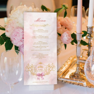 Classy Crown Pink Bow Quinceanera Custom Menu Card