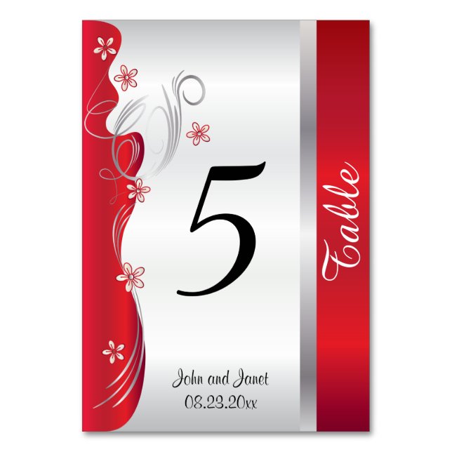 Classy Curvy Design | Deep Red - Table Number (Front)