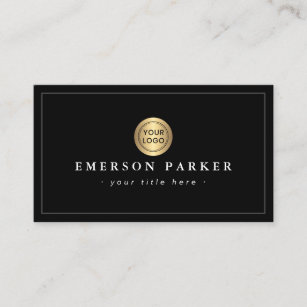 Classy custom logo on golden gradient circle black business card