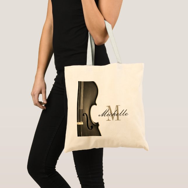 Classy custom name violin teacher and student tote bag (Front (Product))