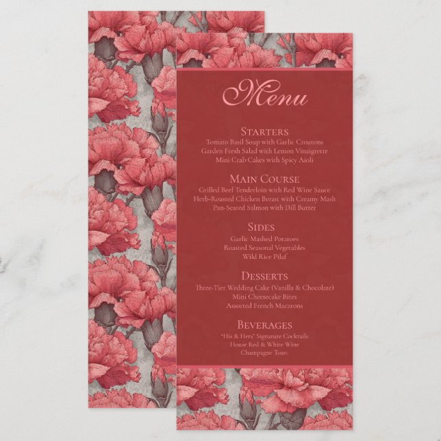 Classy Custom Pink Carnation Inspired Wedding Menu (Front/Back)
