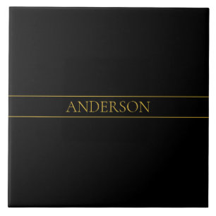 Classy Customisable Gold Text & Lines Ceramic Tile