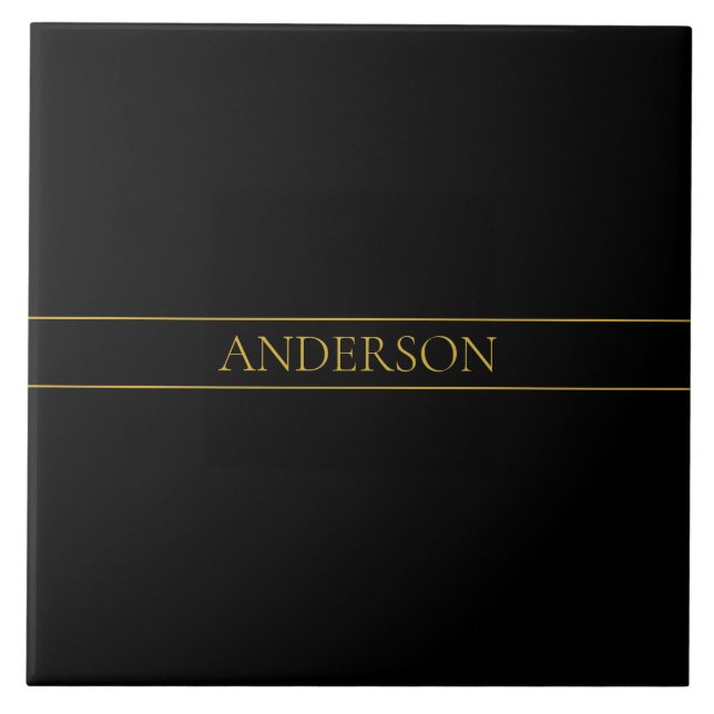 Classy Customisable Gold Text & Lines Ceramic Tile (Front)