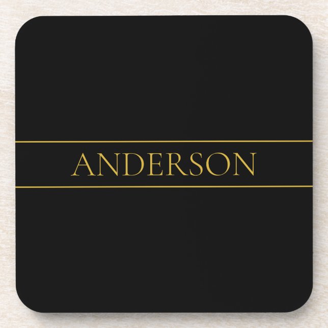 Classy Customisable Gold Text & Lines Coaster (Front)