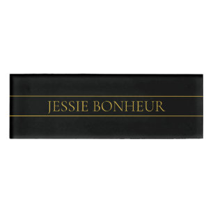 Classy Customisable Gold Text & Lines Name Tag