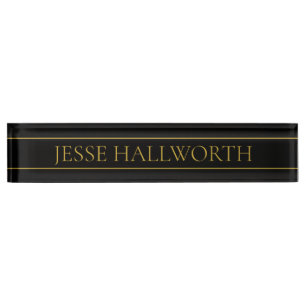 Classy Customisable Gold Text & Lines Nameplate