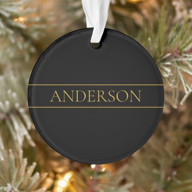Classy Customisable Gold Text & Lines Ornament (Tree)