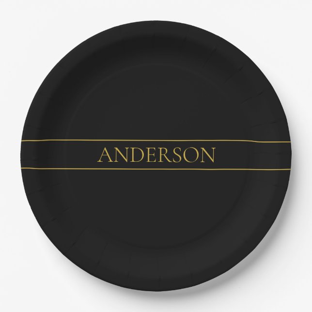 Classy Customisable Gold Text & Lines Paper Plate (Front)
