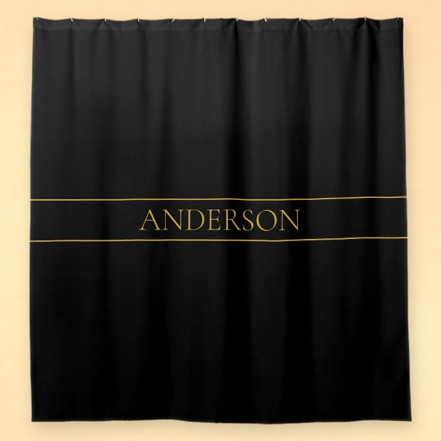 Classy Customisable Gold Text & Lines Shower Curtain (Creator Uploaded)
