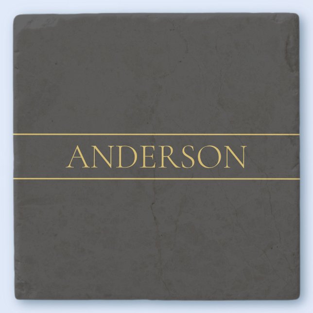 Classy Customisable Gold Text & Lines Stone Coaster (Creator Uploaded)