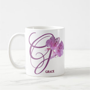 Classy Customizable G monogram pink rose flowers Coffee Mug