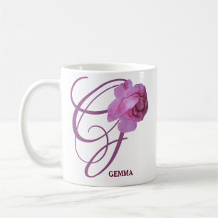 Classy Customizable G monogram pink rose flowers Coffee Mug
