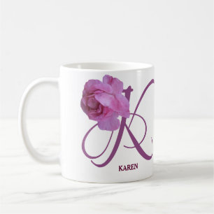 Classy Customizable K monogram pink rose flowers  Coffee Mug