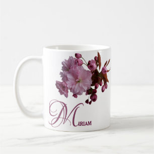 Classy Customizable M monogram pink rose flowers Coffee Mug