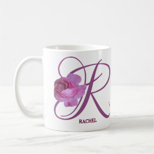Classy Customizable R monogram pink rose flowers Coffee Mug