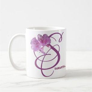 Classy Customizable S monogram pink rose flowers C Coffee Mug