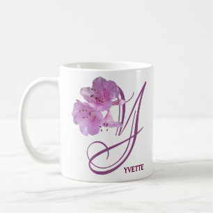 Classy Customizable Y monogram pink rose flowers Coffee Mug