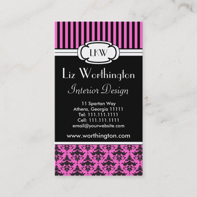 Classy Damask and Stripes - Customisable Colours Business Card (Front)