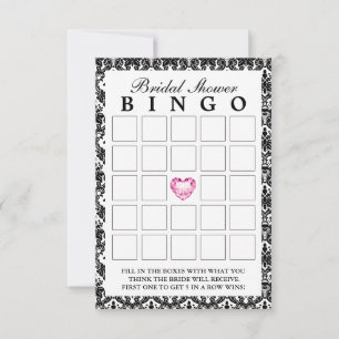 Classy Damask Diamond Heart Bridal Bingo Cards