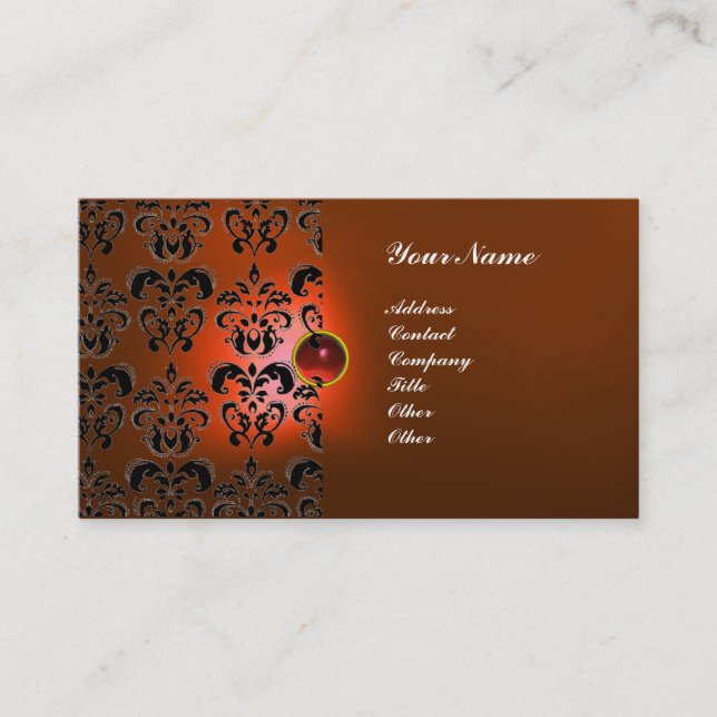 CLASSY DAMASK GEM  MONOGRAM BUSINESS CARD (Front)