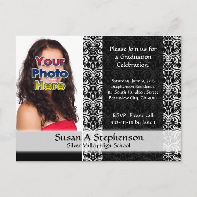 Classy Damask Graduation Party Invitation Photo (Front)