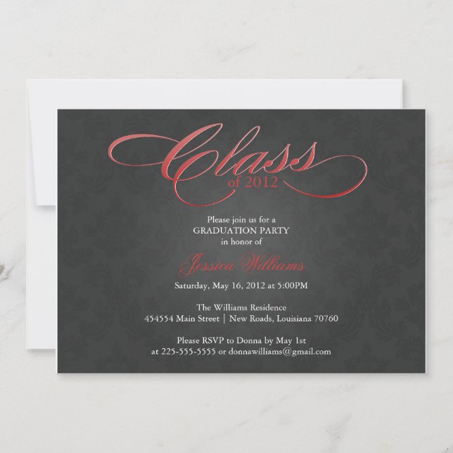 Classy Damask Graduation | Red Invitation (Front)