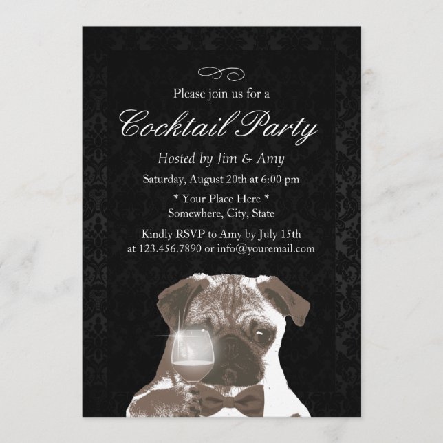 Classy Damask Housewarming Cocktail Party Invitation (Front)
