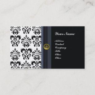 CLASSY DAMASK MONOGRAM ,black agate Business Card