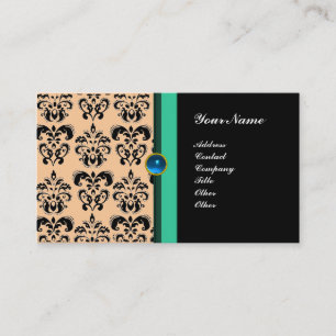 CLASSY DAMASK MONOGRAM ,black pink blue green Business Card