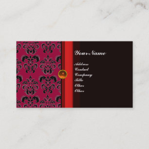 CLASSY DAMASK MONOGRAM black topaz orange, Business Card