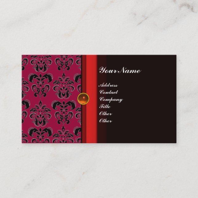 CLASSY DAMASK MONOGRAM black topaz orange, Business Card (Front)