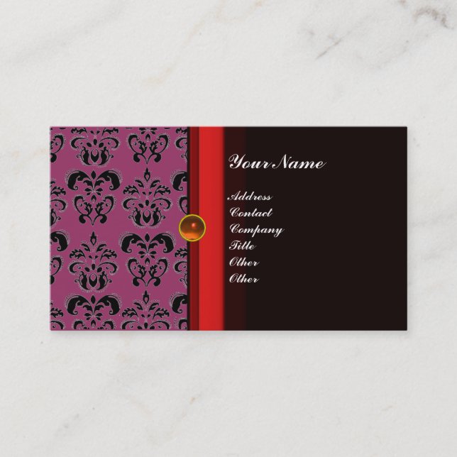 CLASSY DAMASK MONOGRAM black topaz orange, Business Card (Front)