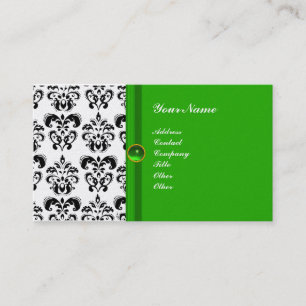 CLASSY DAMASK MONOGRAM green emerald gold Business Card