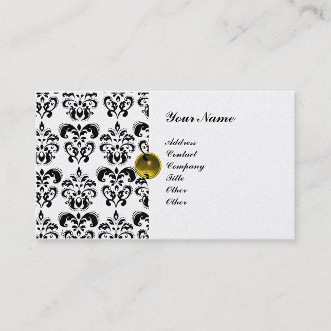 CLASSY DAMASK  MONOGRAM metallic pearl Business Card (Front)