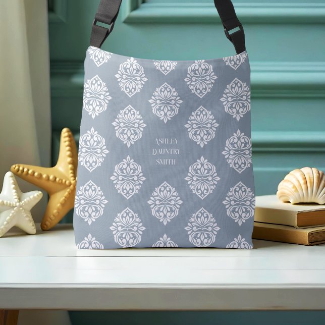 Classy Damask Regency Cadet Grey Crossbody Bag (Creator Uploaded)
