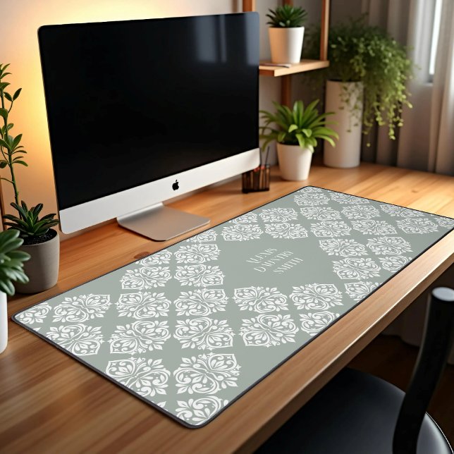 Classy Damask Regency Geometric Pale Sage Desk Mat (Creator Uploaded)