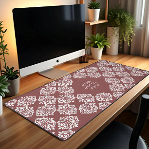 Classy Damask Regency Geometric Pastel Red Desk Mat