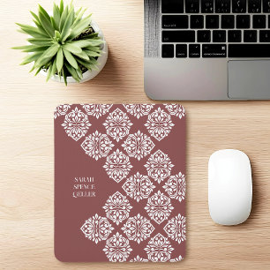 Classy Damask Regency Geometric Pastel Red Mouse Pad