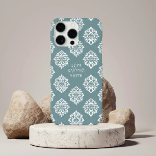 Classy Damask Regency Pewter Blue iPhone 16 Pro Max Case