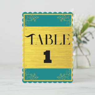 Classy Dark Blue Green & Gold Wedding Table Number