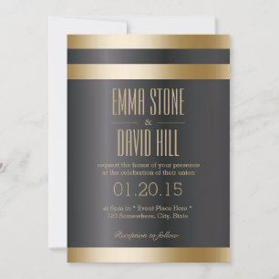 Classy Dark Gold Foil Stripes Wedding Invitations