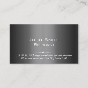 Classy Dark Grey Metal Fishing Guide Business Card